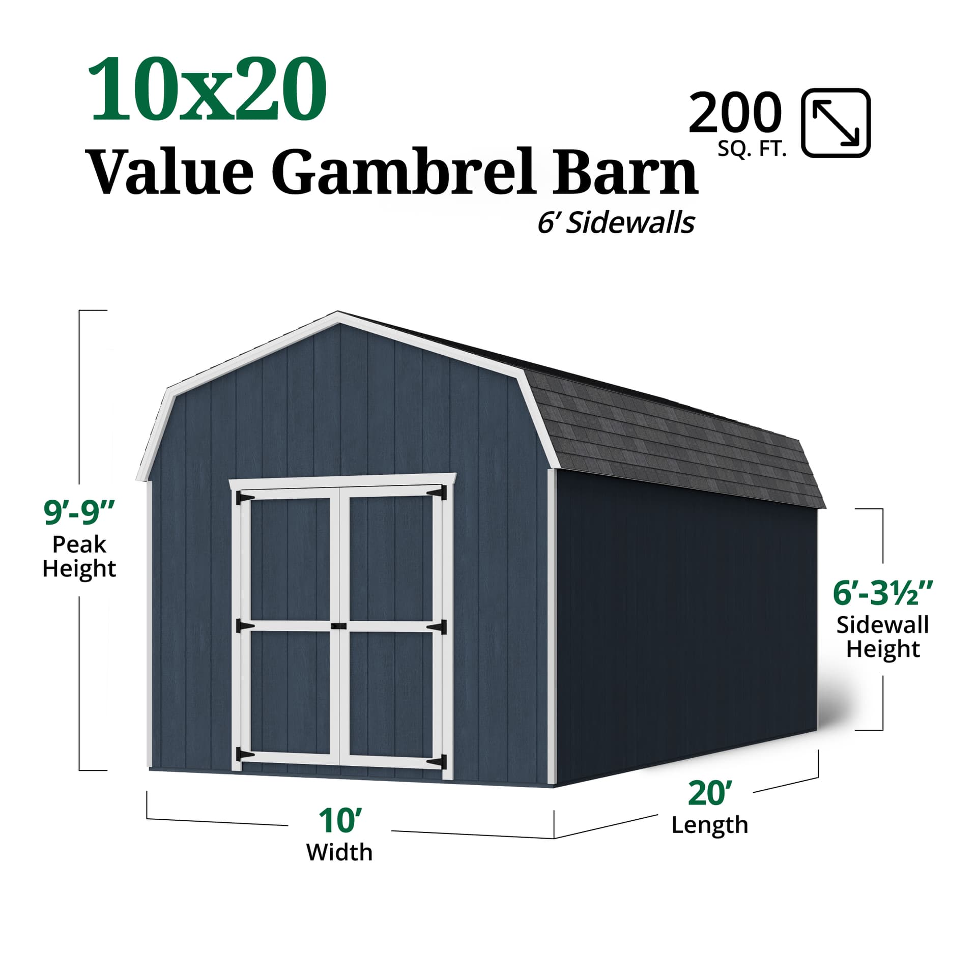 Value Gambrel Barn 6' Sidewalls dimensions