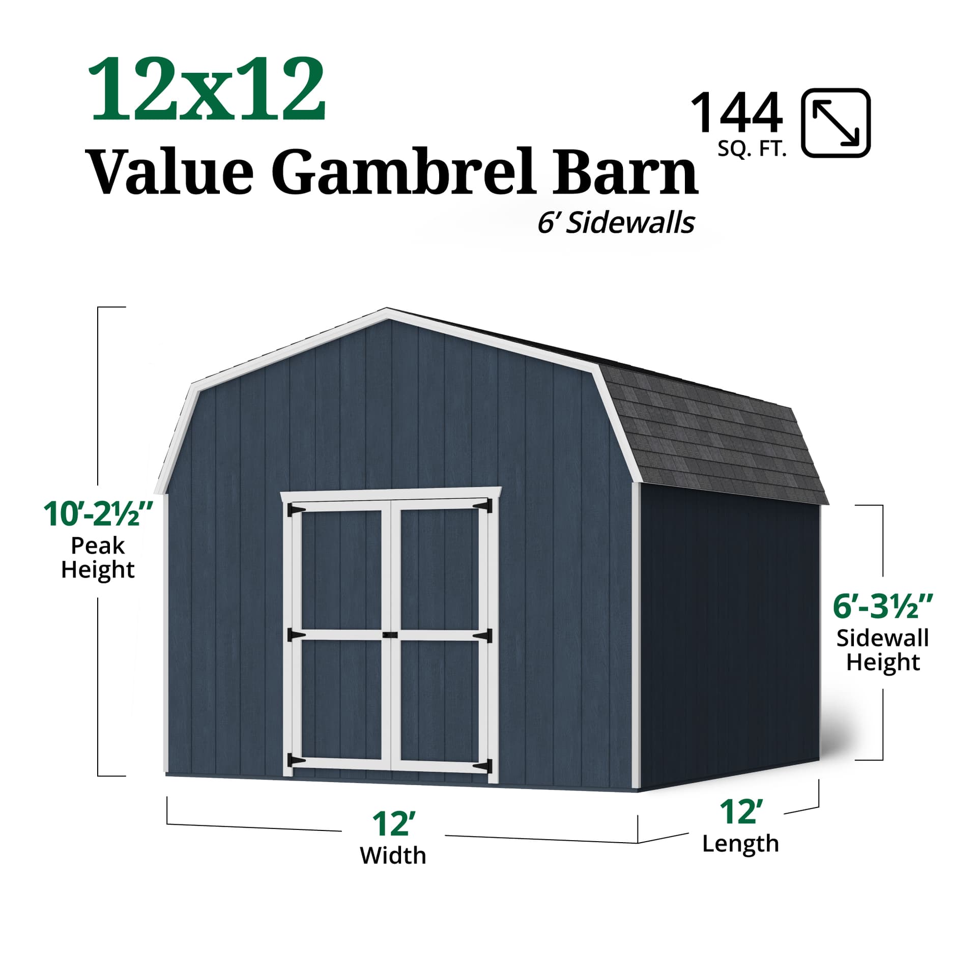 Value Gambrel Barn 6' Sidewalls dimensions