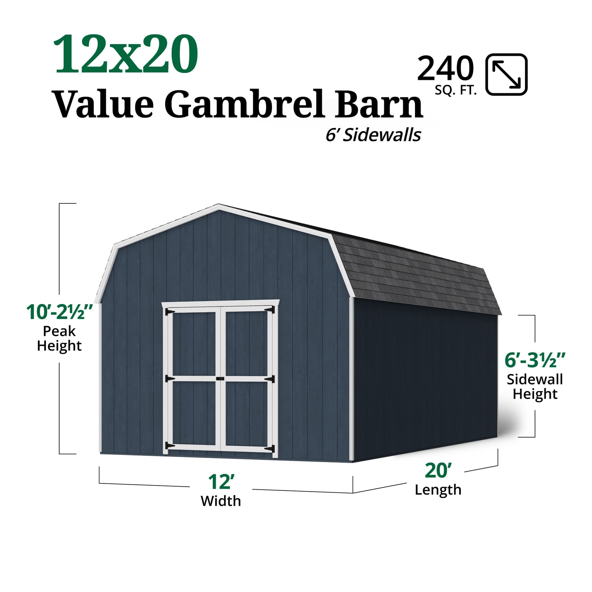 Value Gambrel Barn 6' Sidewalls dimensions