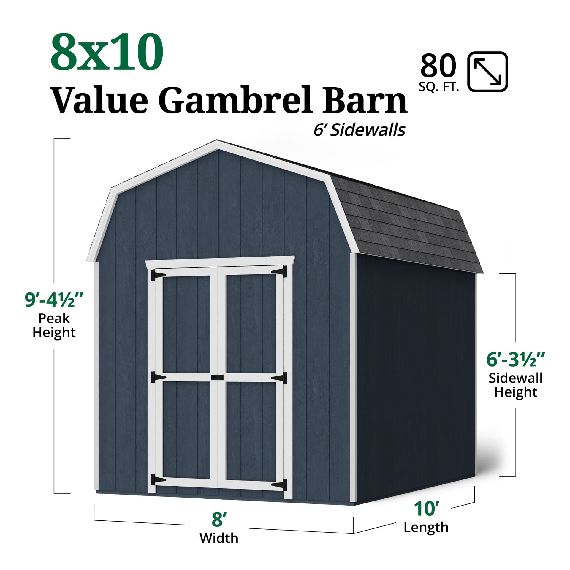 Value Gambrel Barn 6' Sidewalls dimensions