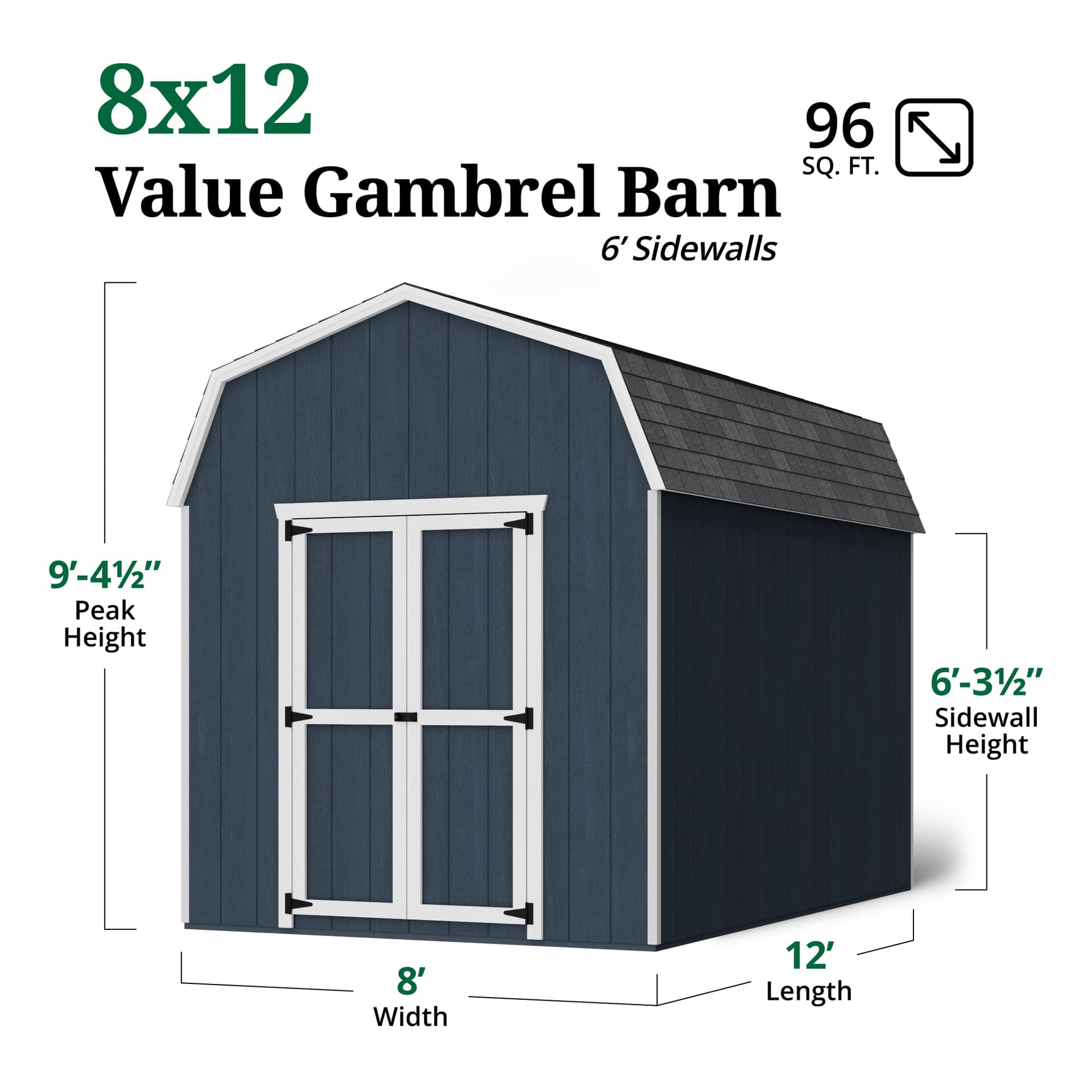 Value Gambrel Barn 6' Sidewalls dimensions