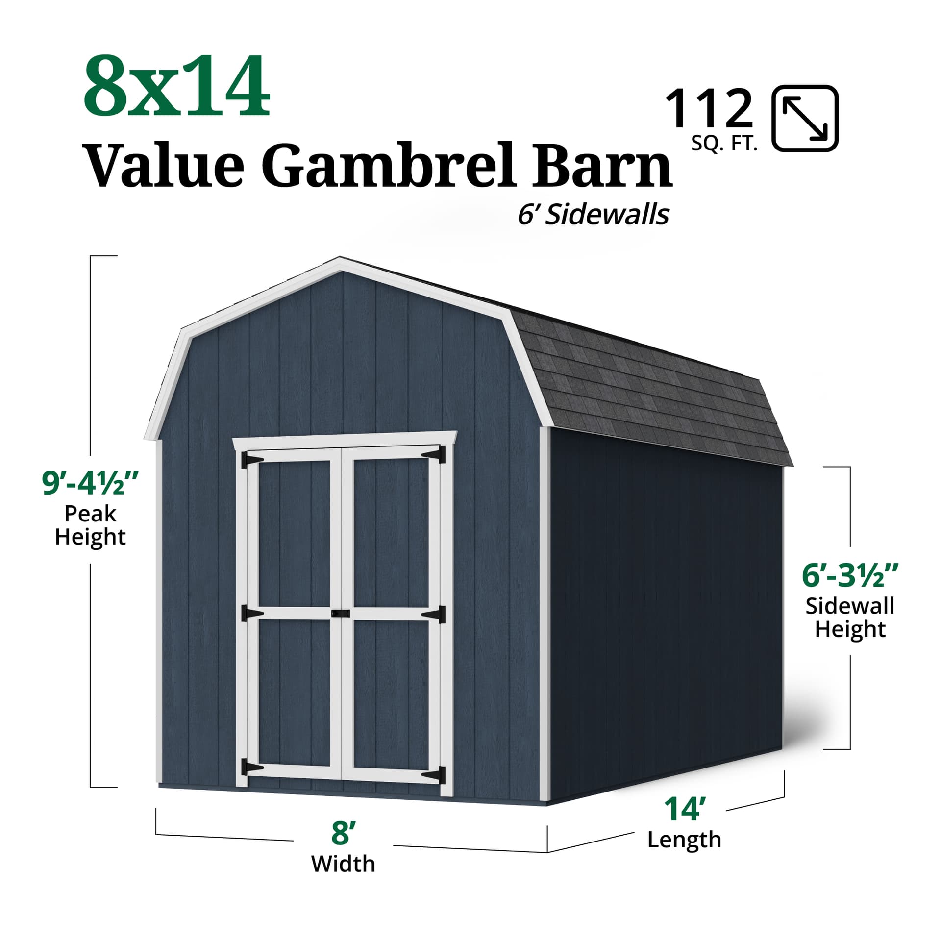 Value Gambrel Barn 6' Sidewalls dimensions