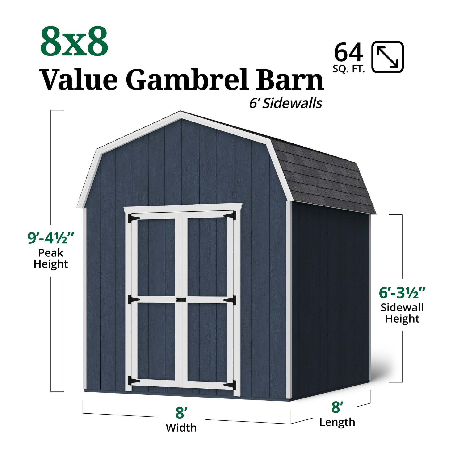 Value Gambrel Barn 6' Sidewalls dimensions