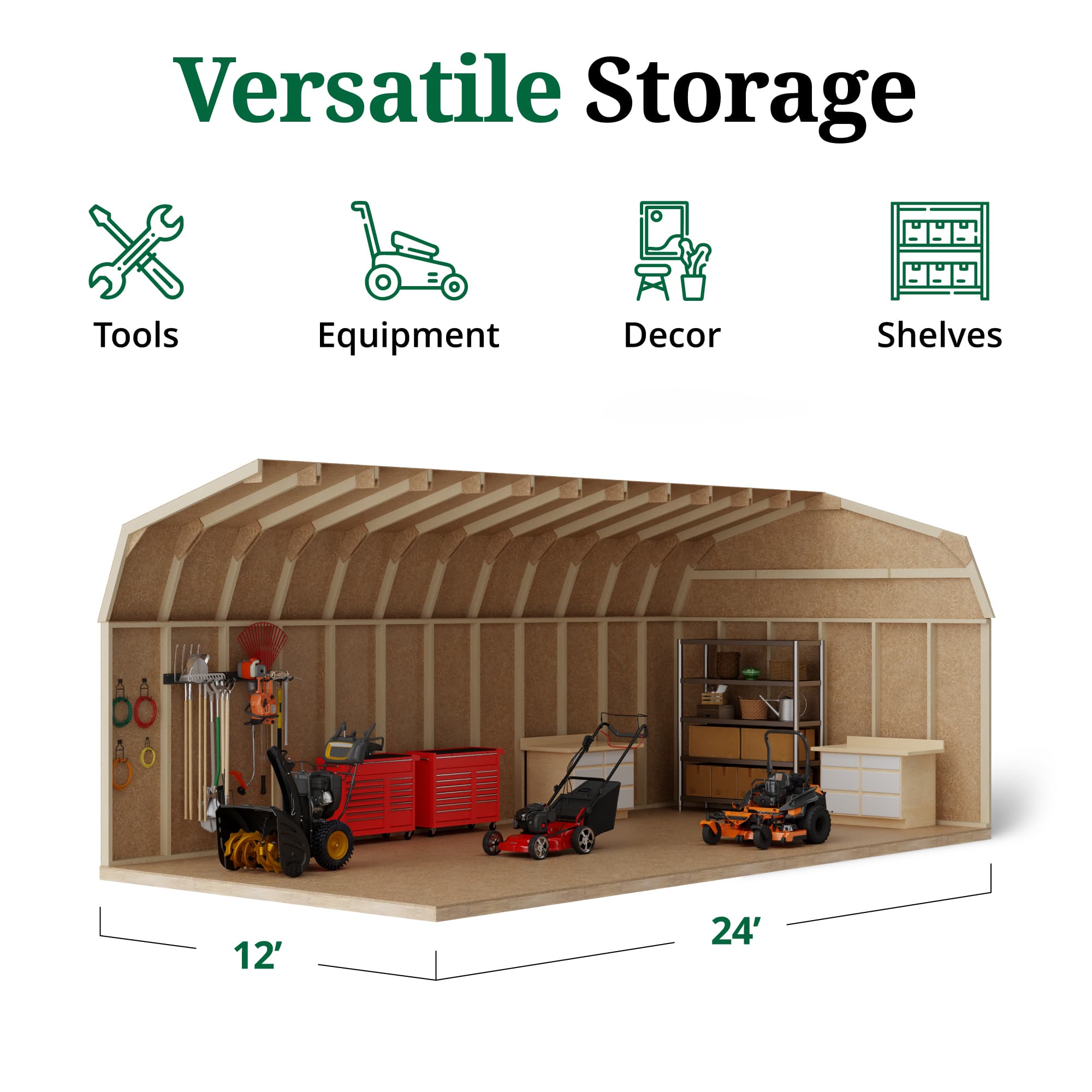 Value Gambrel Barn 6' Sidewalls interior graphic