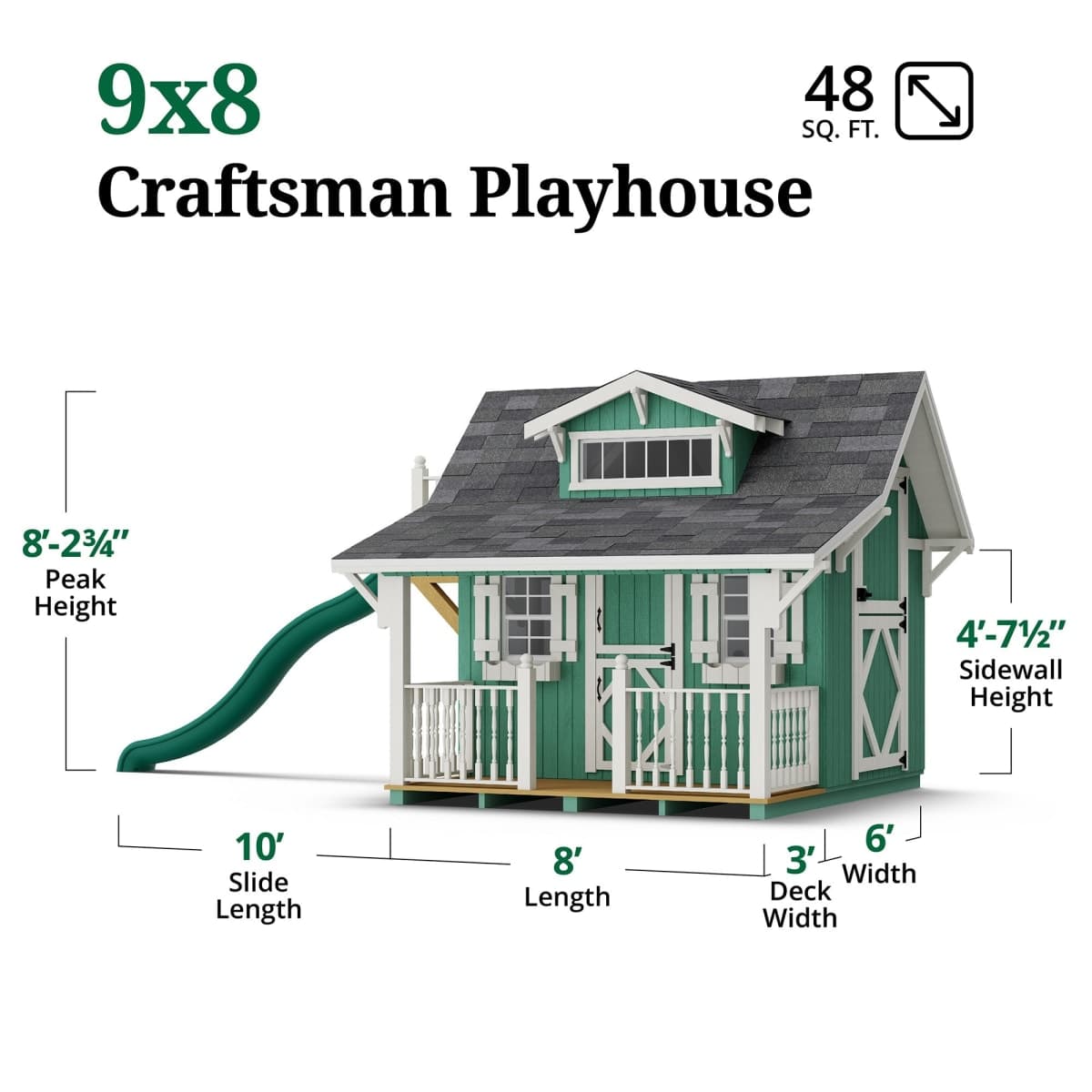 Craftsman Playhouse with Porch & Slide dimensions
