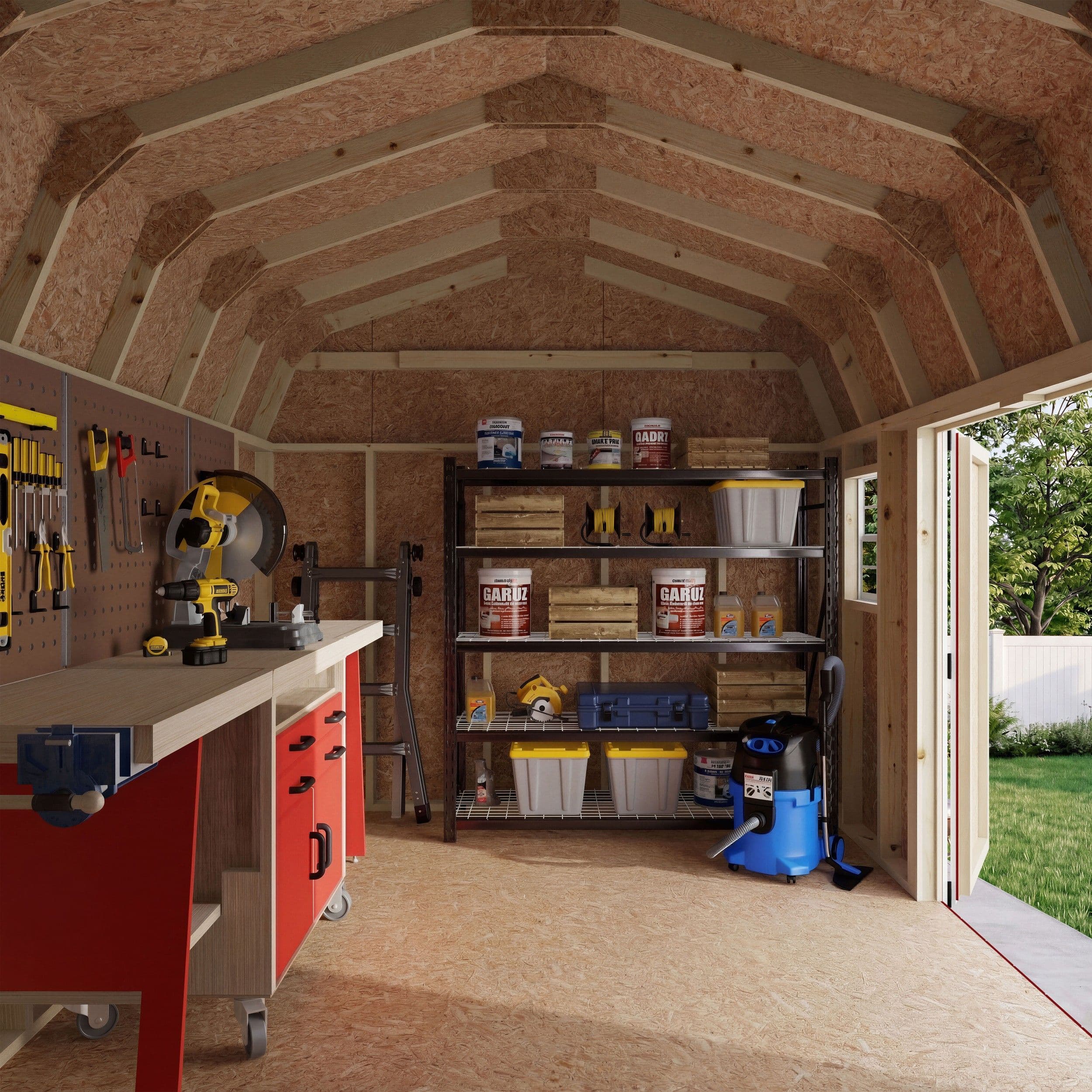 10x14 value gambrel barn workshop shed interior