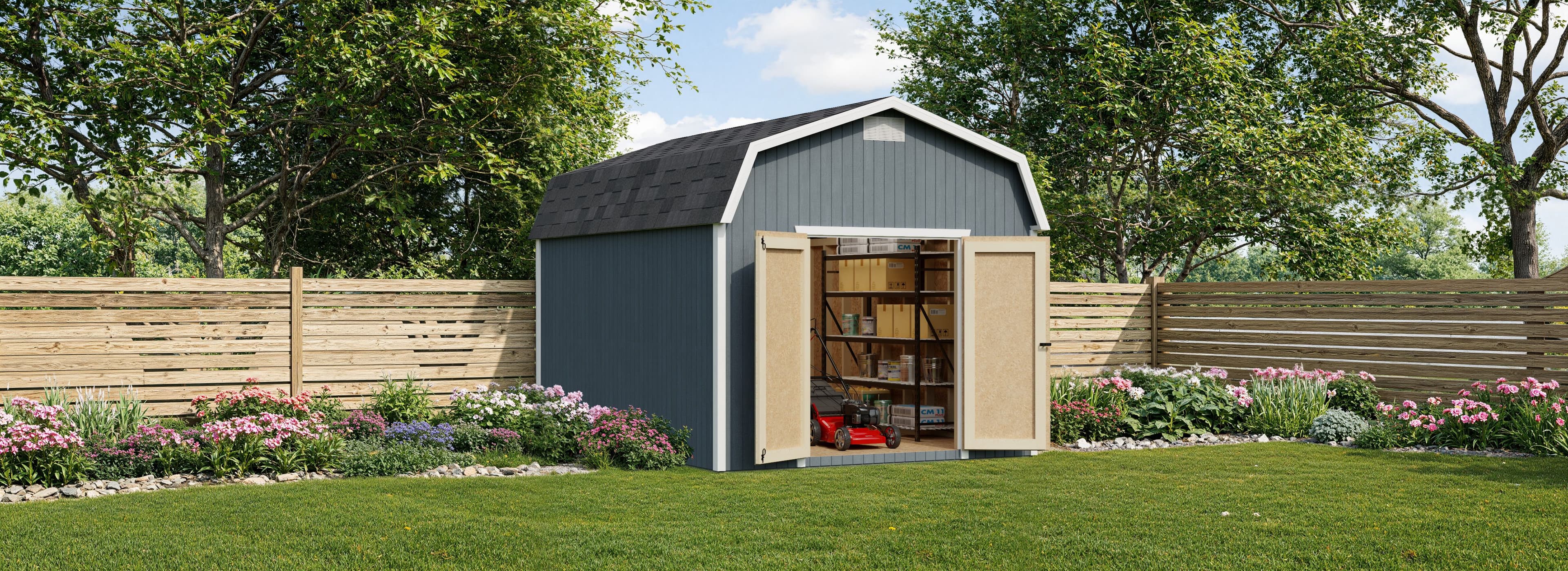 classic gambrel 6' barn shed in backyard