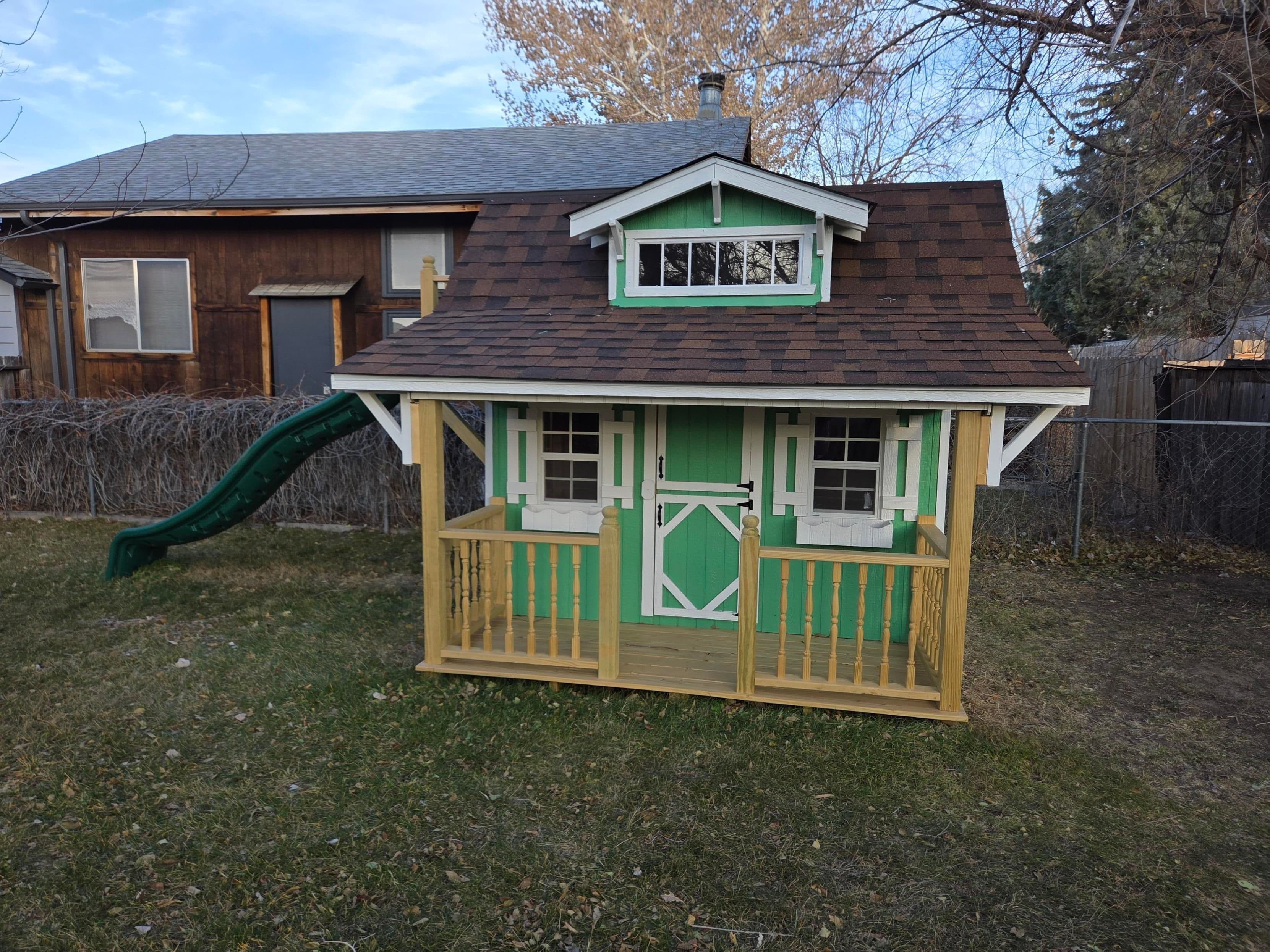 craftsman wood playhouse with shed