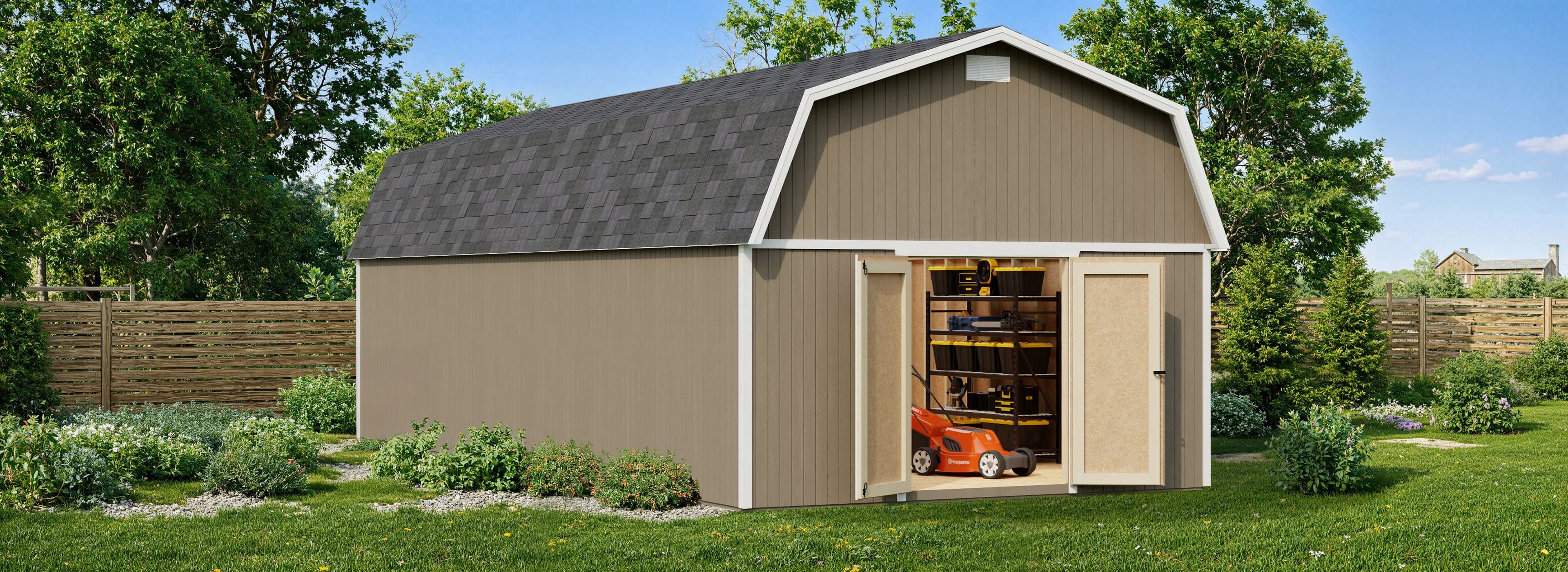 classic gambrel large barn shed lifestyle banner