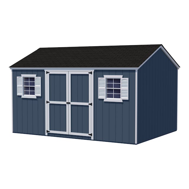 10x14 value workshop shed in blue on a white background with two windows