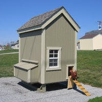 4x6 Colonial Gable Chicken Coop back view with chicken on ramp