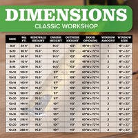 classic workshop dimensions table