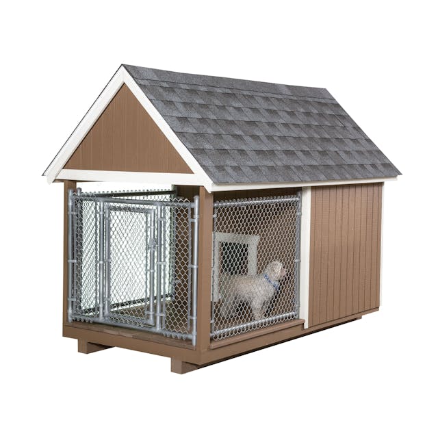 4x8 Jr. Dog Kennel with dog inside on a white background