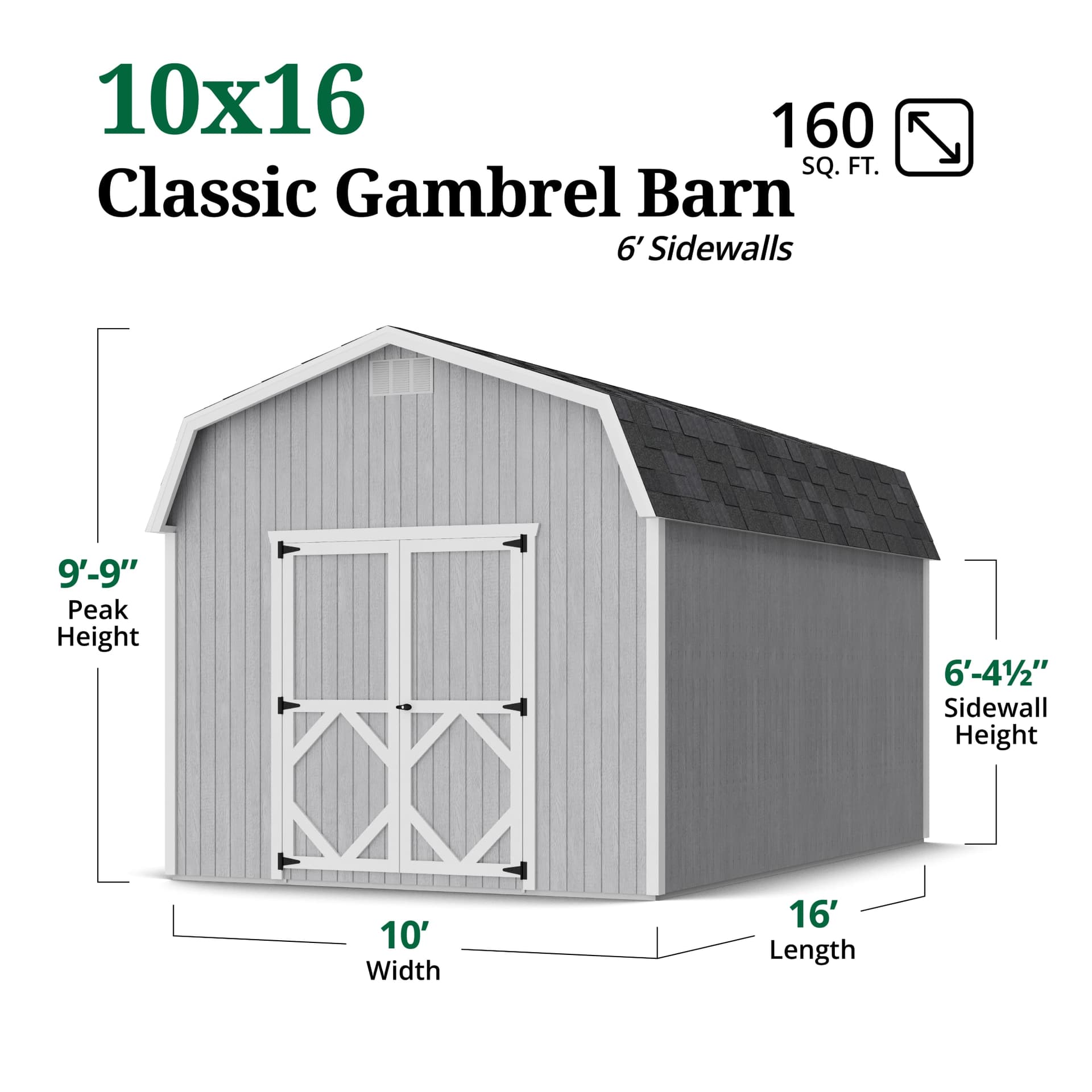 Classic Gambrel Barn 6' Sidewalls dimensions