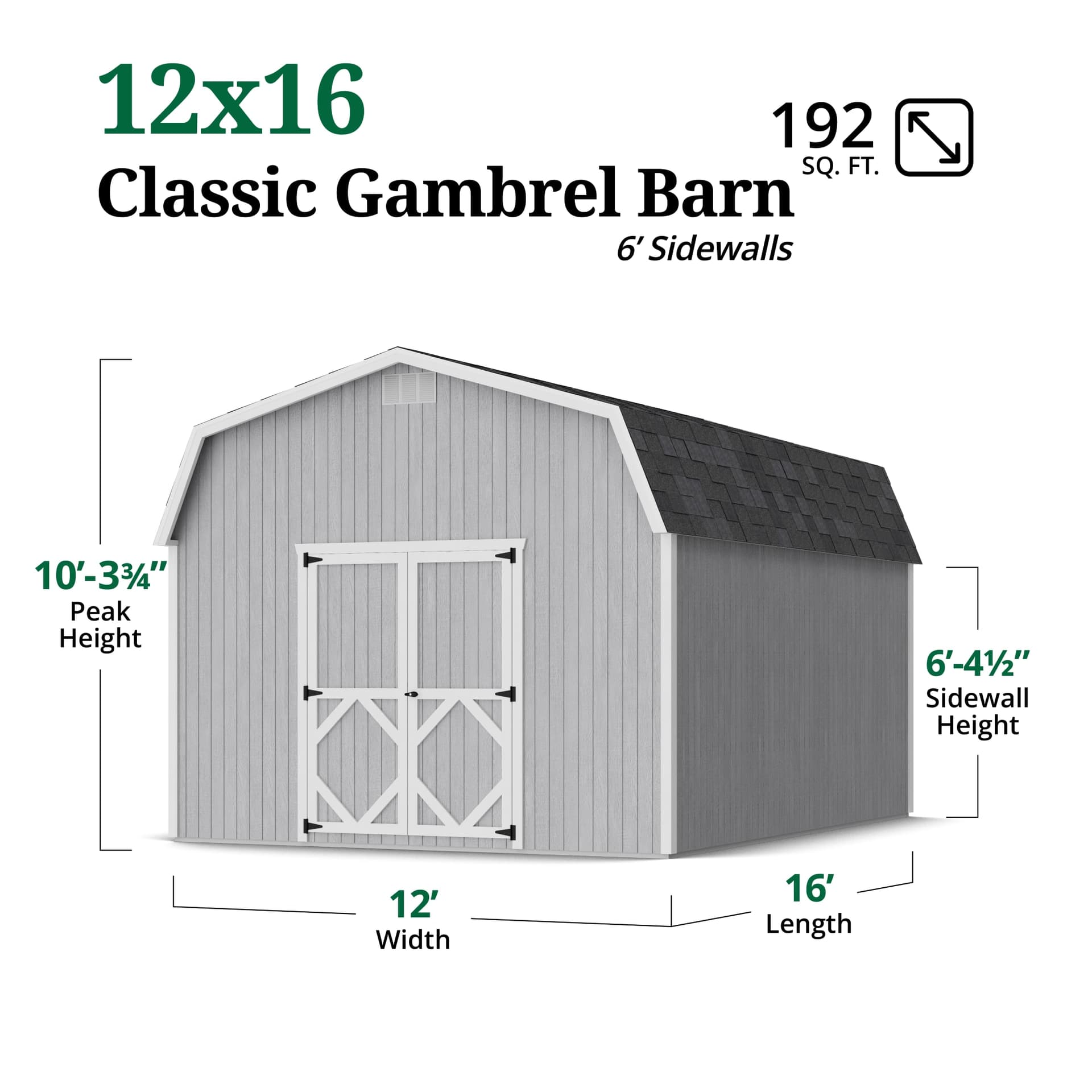 Classic Gambrel 6' Barn Shed dimensions