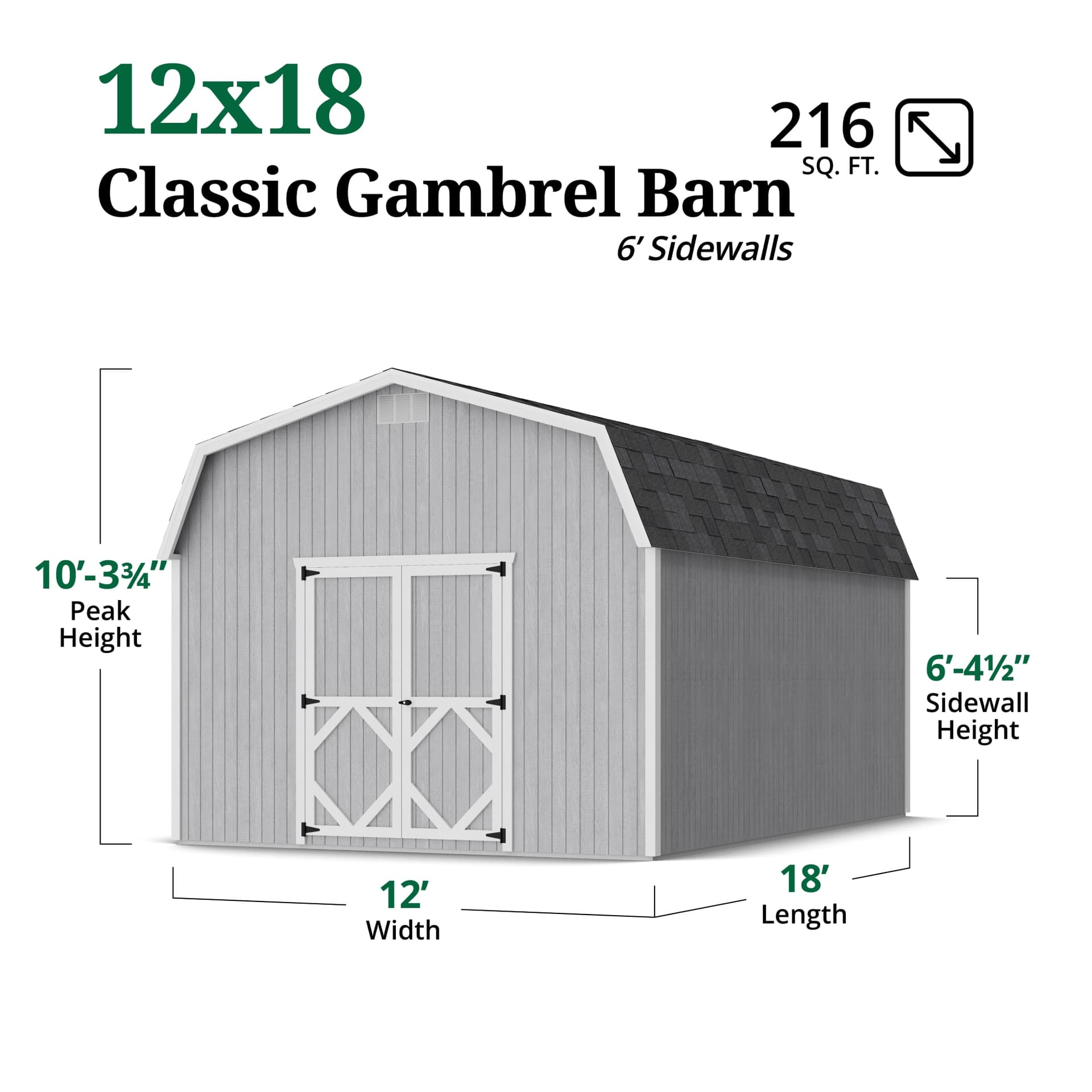 Classic Gambrel Barn 6' Sidewalls dimensions
