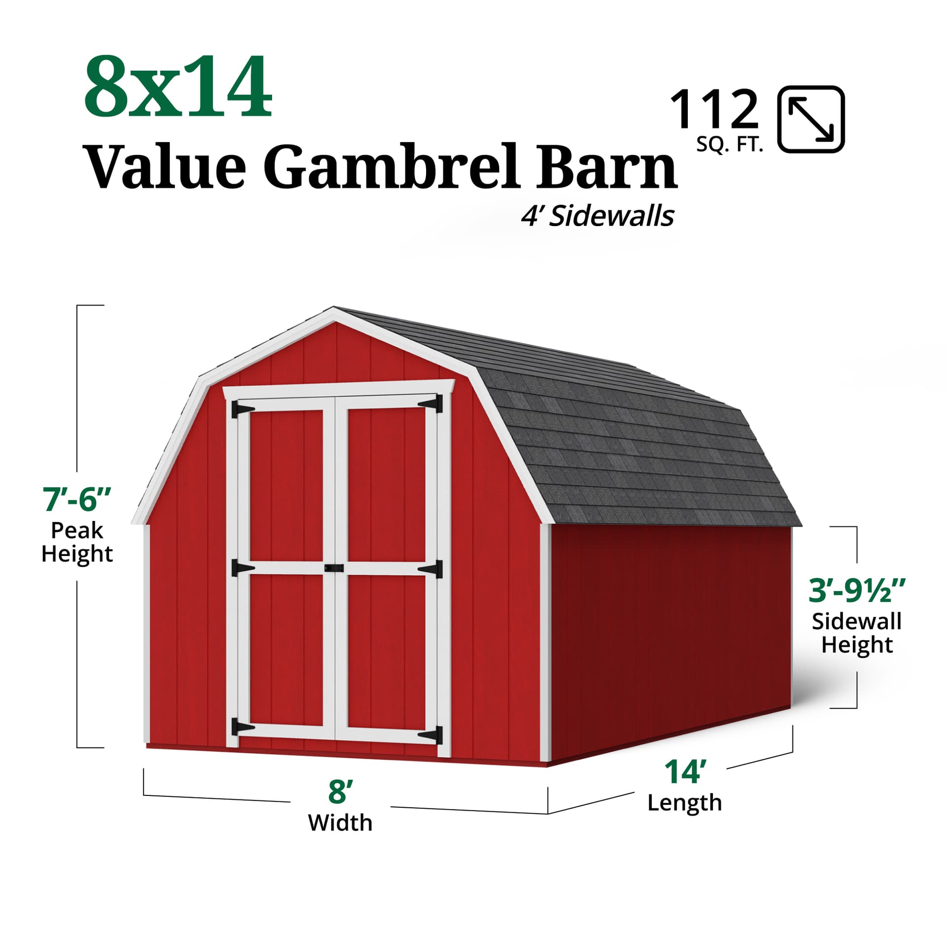 Value Gambrel Barn 4' Sidewalls dimensions
