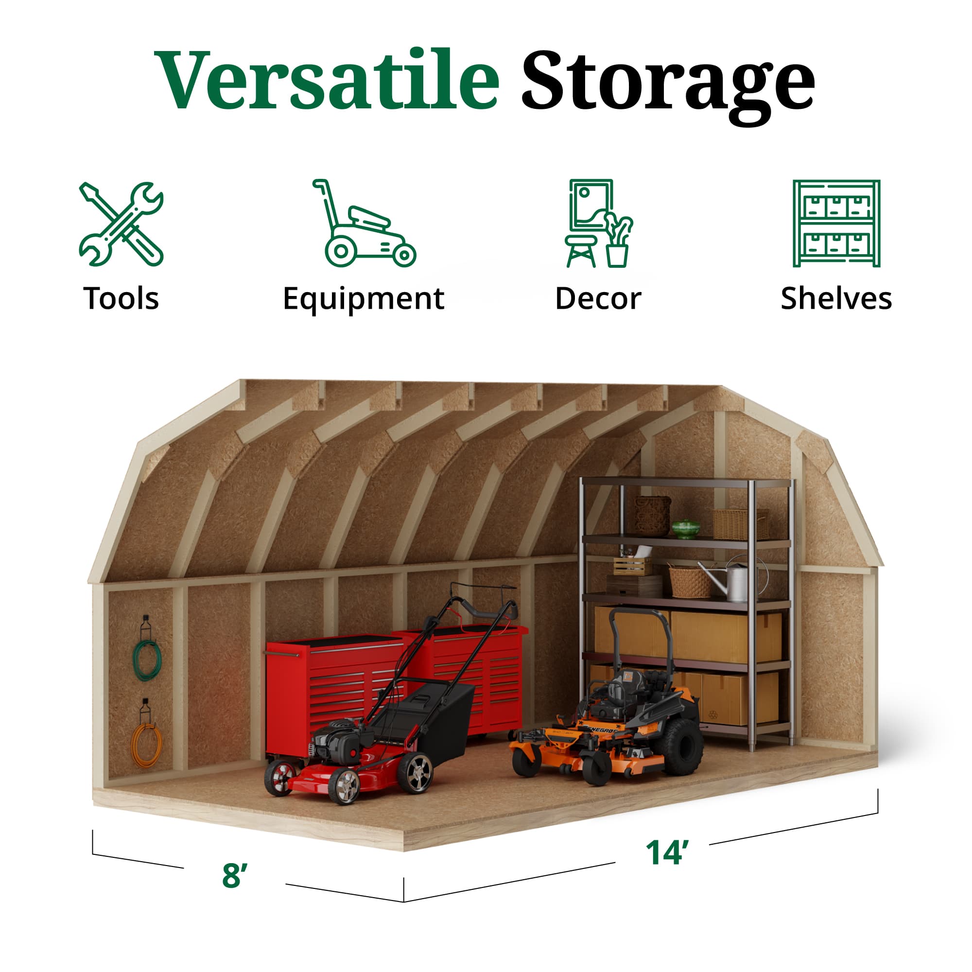 Value Gambrel Barn 4' Sidewalls interior graphic