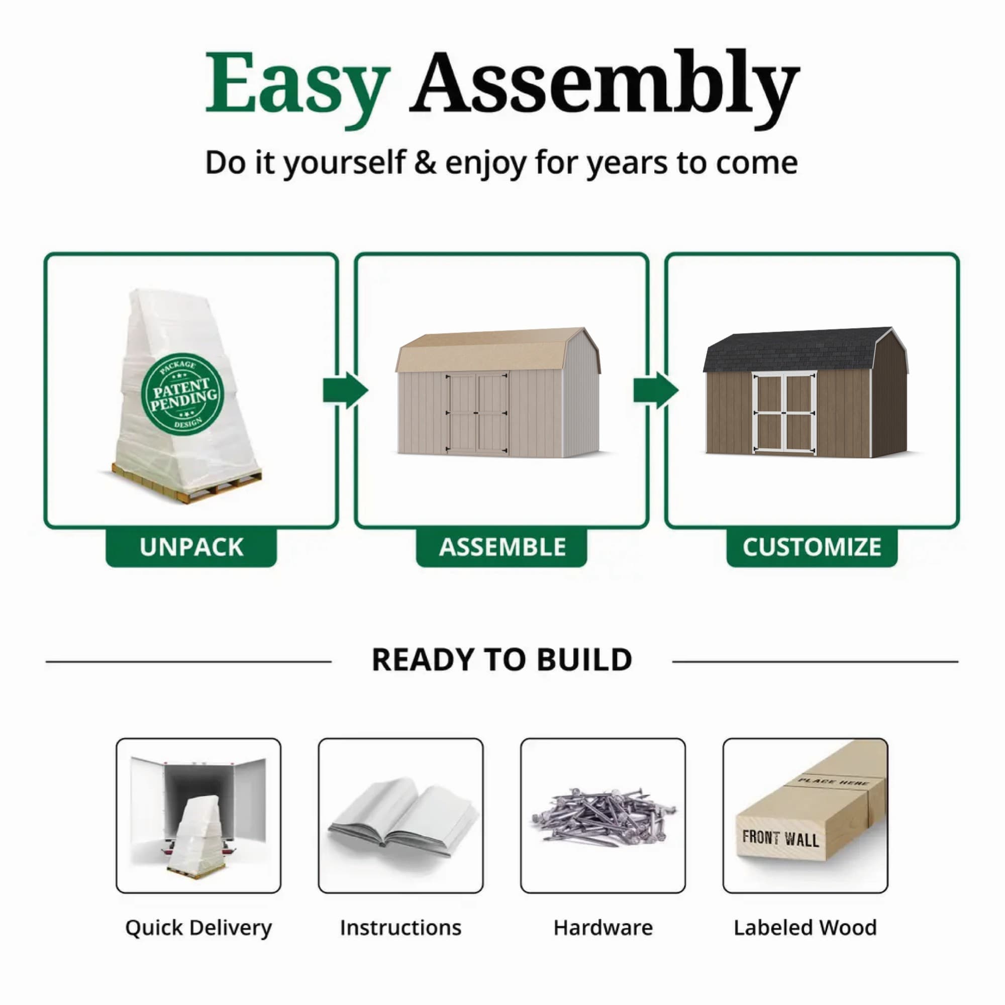 Value Gambrel Barn 6' Sidewalls with Side Entry easy assembly graphic