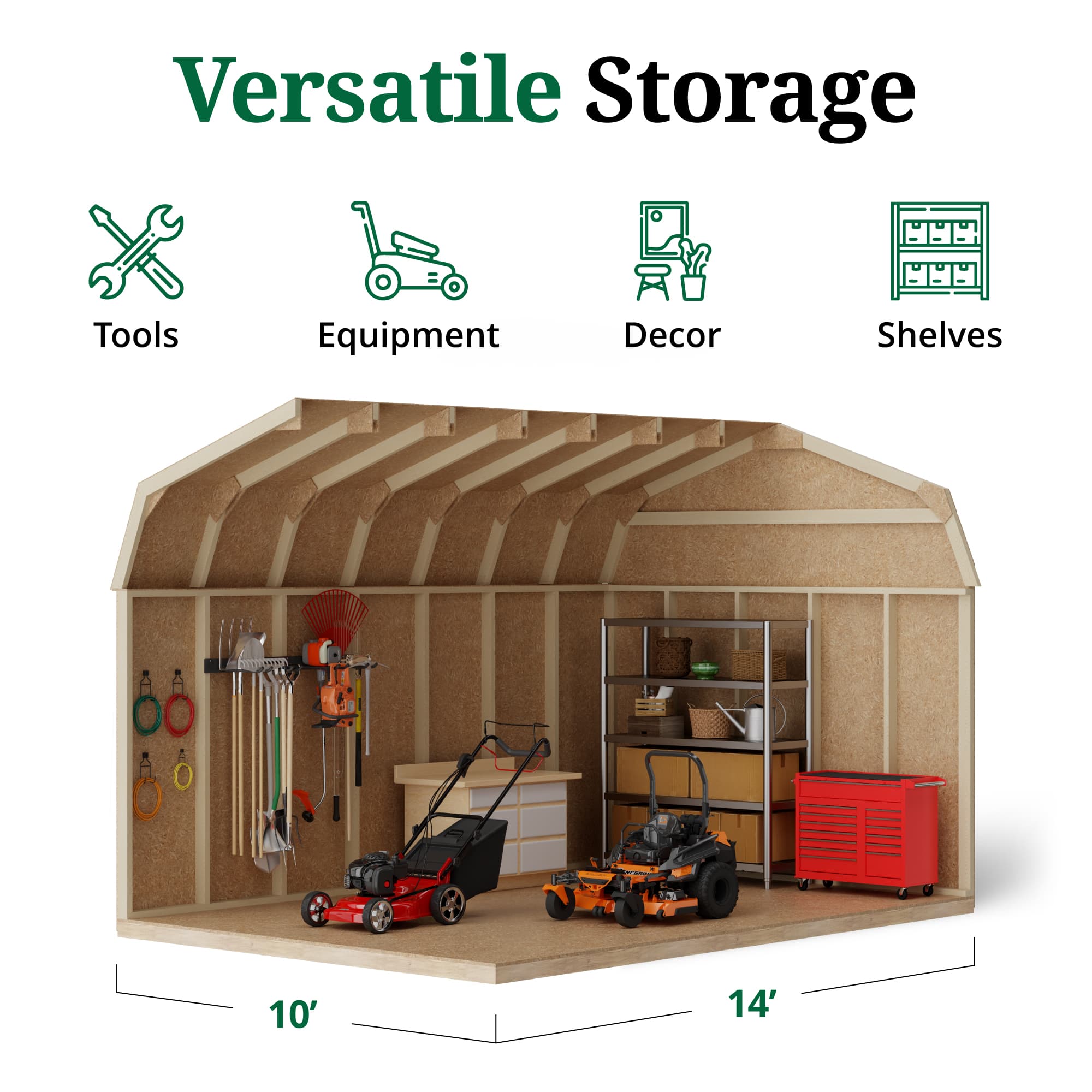 Value Gambrel Workshop Shed interior graphic