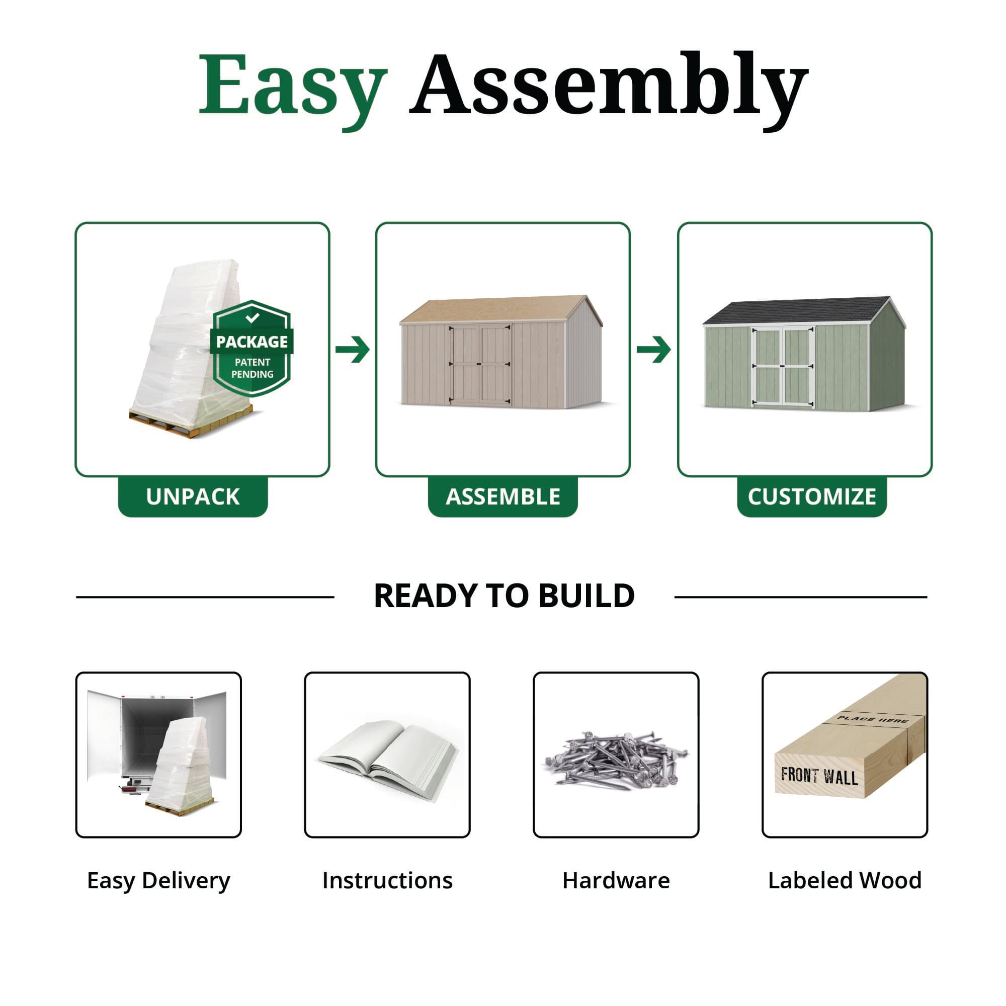 Value Gable Shed with Side Entry easy assembly graphic
