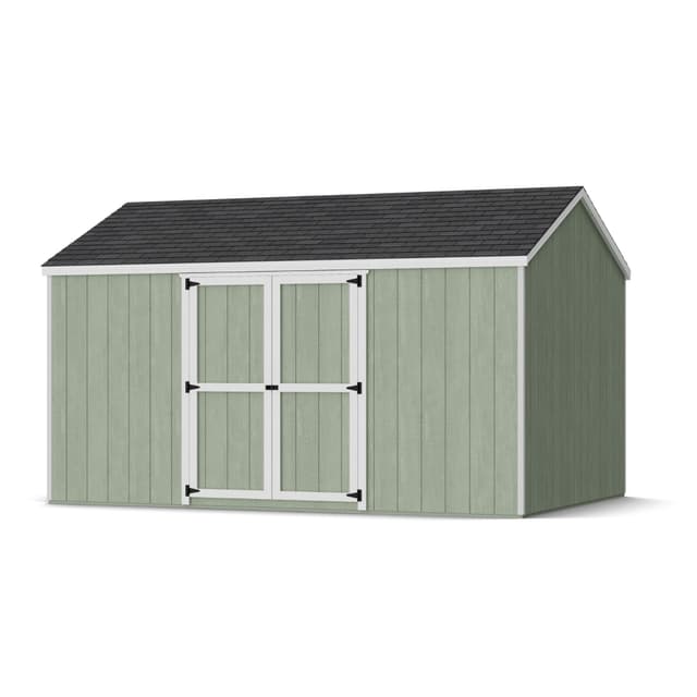 Rendering of value gable shed with side entry with shingles and paint.