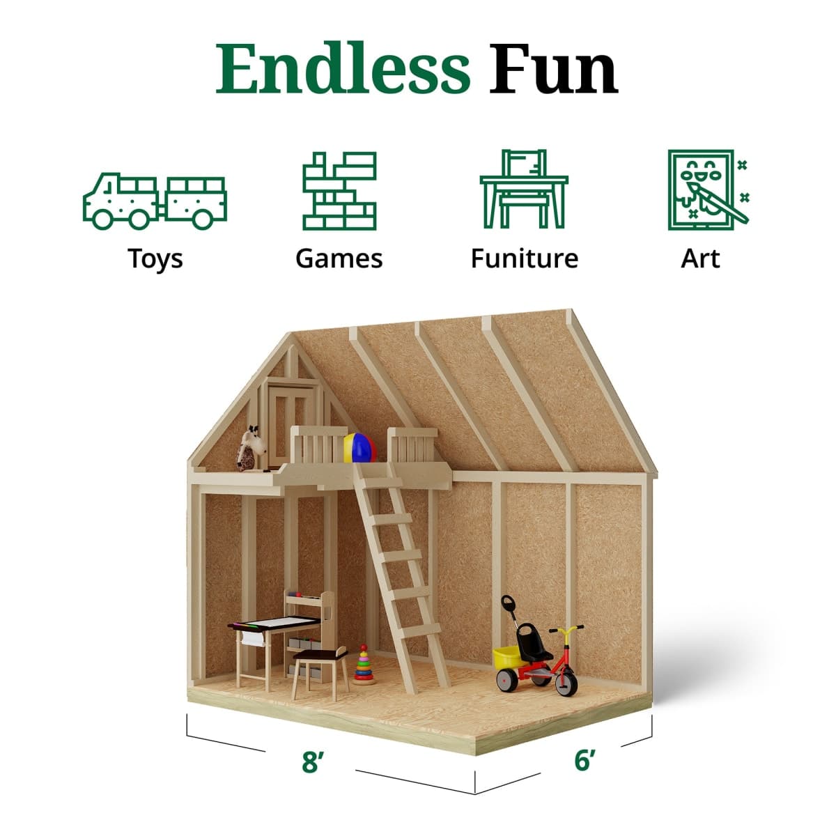 Craftsman Playhouse with Porch & Slide interior graphic