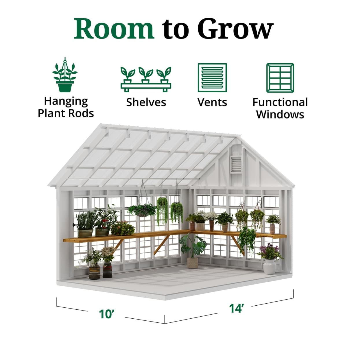 Colonial Gable Greenhouse interior graphic