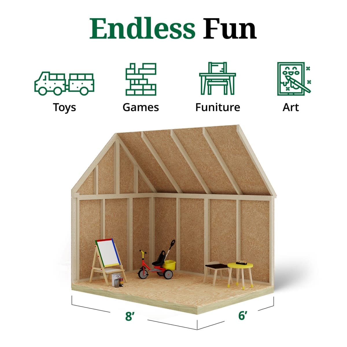 Pennfield Cottage Playhouse with Porch interior graphic